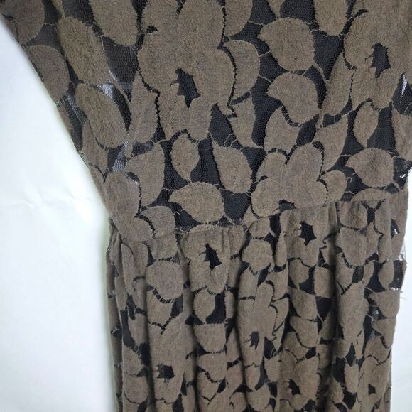 Anthropologie Floral Lace Mesh Overlay Dress Black/Brown Size Medium - Picture 4 of 9
